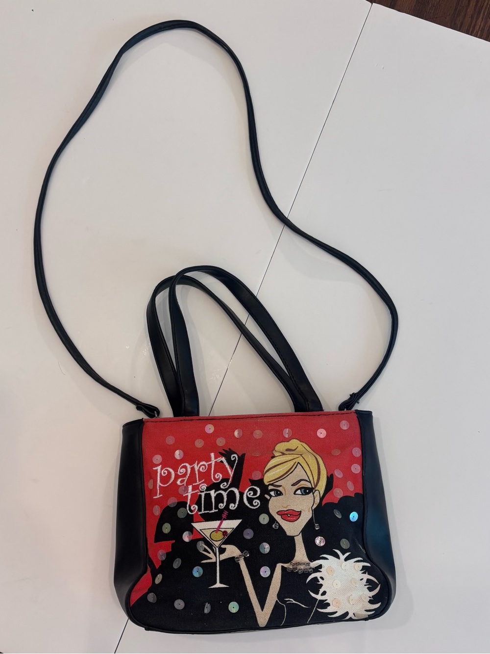 Rolfs Red and Black 'Party Time' Graphic Crossbody Bag